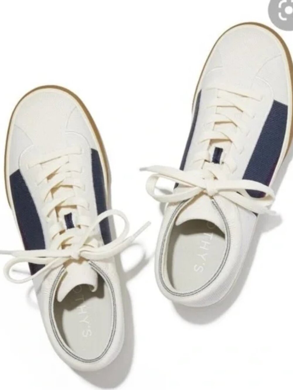 Rothy's Blackberry Block Knit Lace Up Sneakers Ivory Navy Blue